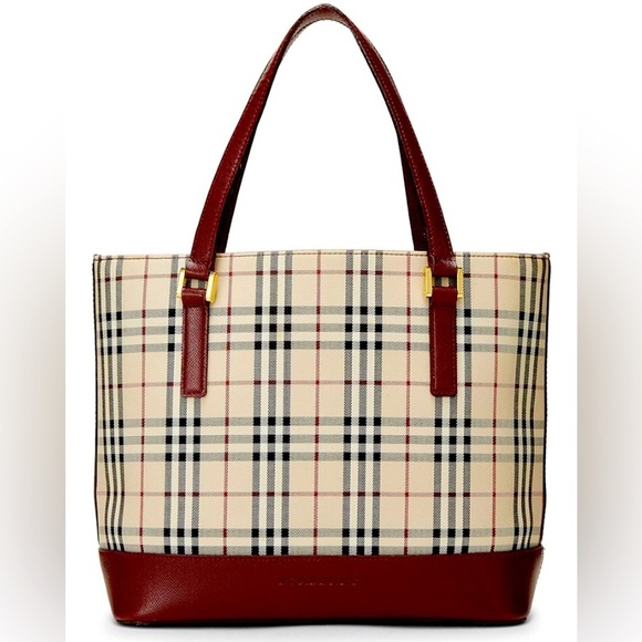 BURBERRY Burgundy House Check Canvas Handbag w/COA, EUC - Picture 1 of 7
